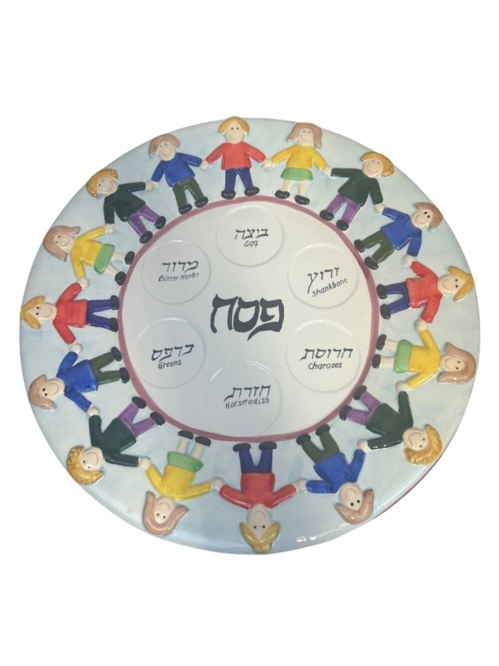 Children's Passover Seder Plate Ceramic Hand Painted Hebrew Judaica Plate